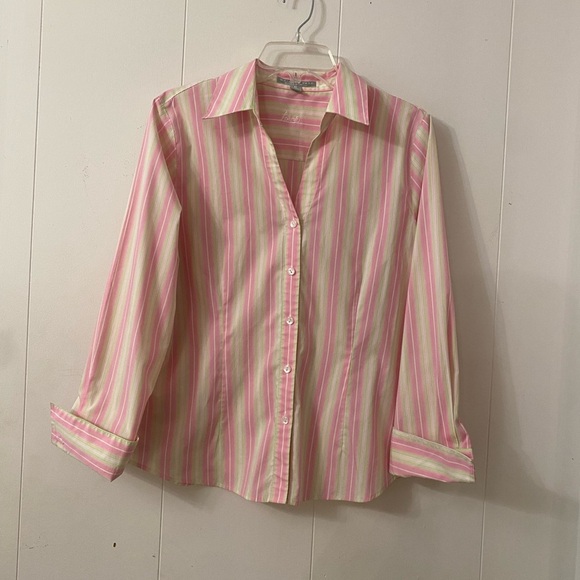 Foxcroft Non-Iron fitted stretch striped button up shirt Size 10 - Picture 1 of 15
